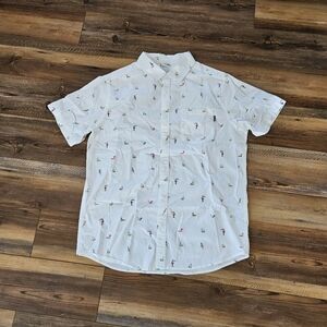 Hurley White Shirt with Colorful Bird Pattern